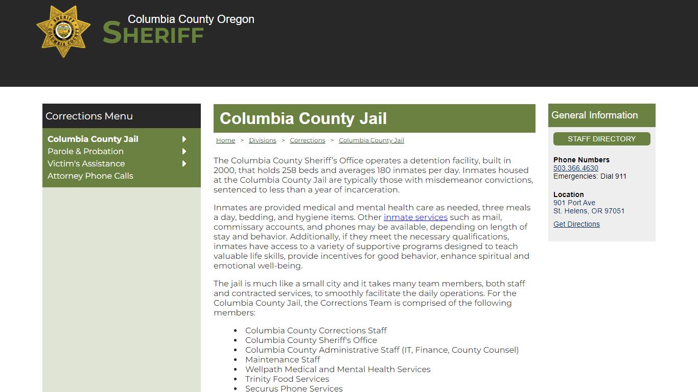 Columbia County Oregon Sheriff - Columbia County Jail